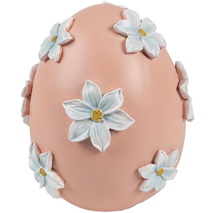 Clayre & Eef huevo decorativo Ø 11x13 cm rosa con flores blancas estilo country