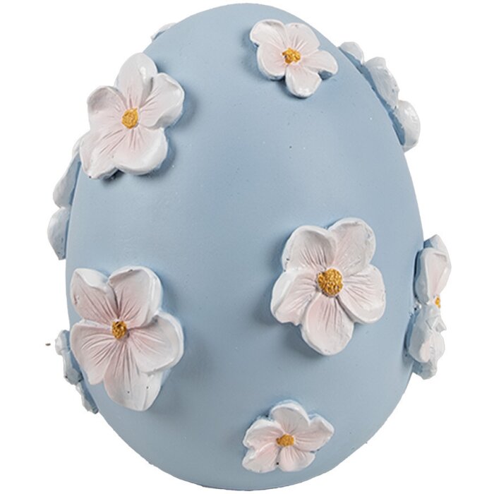 Clayre & Eef huevo decorativo Ø 11x13 cm azul con flores blancas estilo country
