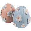 Clayre & Eef huevo decorativo Ø 11x13 cm azul con flores blancas estilo country