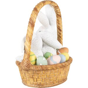 Clayre & Eef Conejo Decorativo en Cesta 17x13x20 cm Blanco Marrón Pascua Estilo Campestre