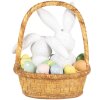 Clayre & Eef Conejo Decorativo en Cesta 17x13x20 cm Blanco Marrón Pascua Estilo Campestre