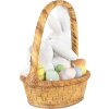 Clayre & Eef Conejo Decorativo en Cesta 17x13x20 cm Blanco Marrón Pascua Estilo Campestre