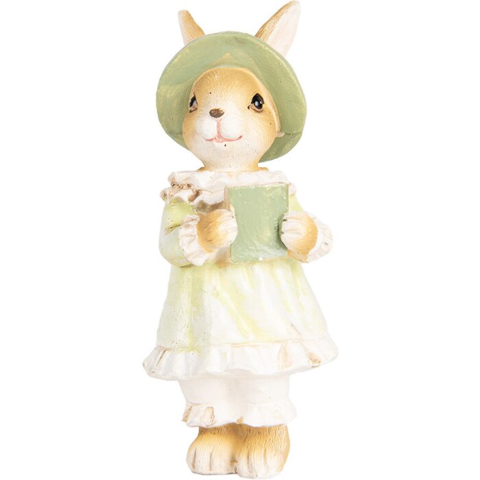 Clayre & Eef Conejo Decorativo Estilo Campestre Beige Verde 5x5x11 cm Poliresina