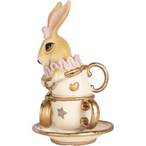Clayre & Eef Conejo Decorativo Beige Dorado 8x8x14 cm Poliresina Estilo Campestre