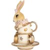 Clayre & Eef Conejo Decorativo Beige Dorado 8x8x14 cm Poliresina Estilo Campestre