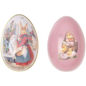 Clayre & Eef Huevo Decorativo Hierro Blanco Rosa 8x13 cm Decoración de Pascua Nostálgica