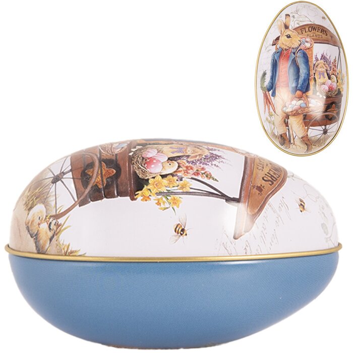 Clayre & Eef Huevo Decorativo Estilo Campestre Hierro Blanco Azul 7x11x7 cm