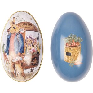 Clayre & Eef Huevo Decorativo Estilo Campestre Hierro Blanco Azul 7x11x7 cm