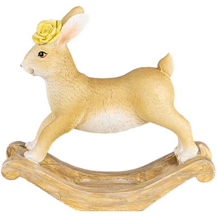 Clayre & Eef Figura Decorativa Conejo Mecedora Marrón 16x5x14 cm Estilo Campestre