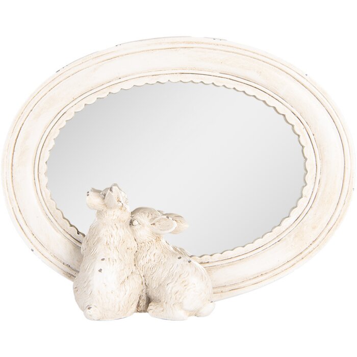 Clayre & Eef 62S329 Espejo de Mesa Oval Vintage Motivo Conejito Beige 22x5x17 cm