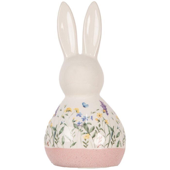 Clayre & Eef Figurita de Cerámica Decorativa Conejo Estilo Campestre Blanco Rosa 9x8x18 cm