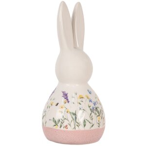 Clayre & Eef Figurita de Cerámica Decorativa Conejo Estilo Campestre Blanco Rosa 9x8x18 cm