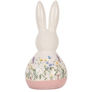 Clayre & Eef Figurita de Cerámica Decorativa Conejo Estilo Campestre Blanco Rosa 9x8x18 cm