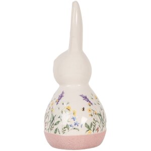 Clayre & Eef Figurita de Cerámica Decorativa Conejo Estilo Campestre Blanco Rosa 9x8x18 cm