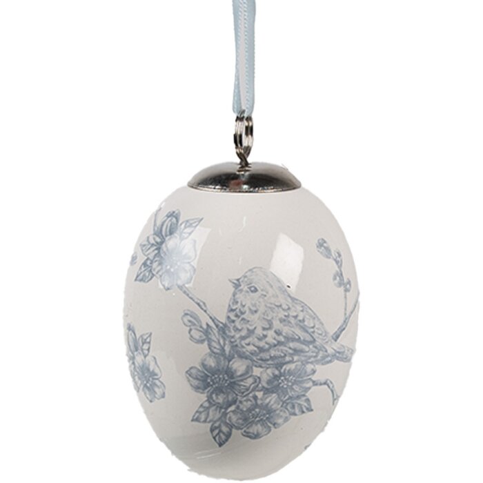 Clayre & Eef 6CE2034 Percha Huevo Decoración Estilo Boho Blanco-Azul Ø 6x8 cm