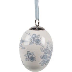 Clayre & Eef 6CE2034 Percha Huevo Decoración Estilo Boho Blanco-Azul Ø 6x8 cm