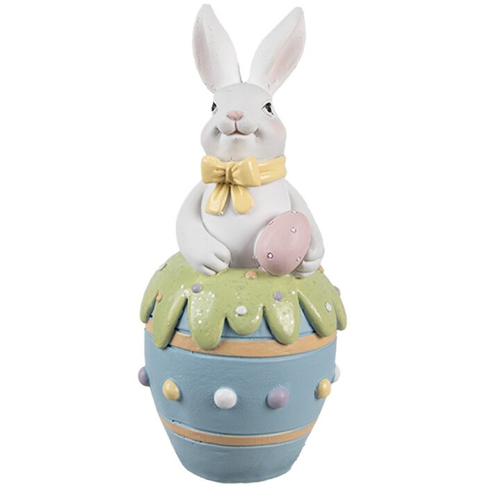 Clayre & Eef Figurita Decorativa Conejo Pascua Blanco Azul Ø 7x16 cm