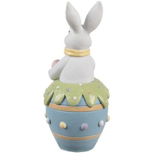 Clayre & Eef Figurita Decorativa Conejo Pascua Blanco Azul Ø 7x16 cm