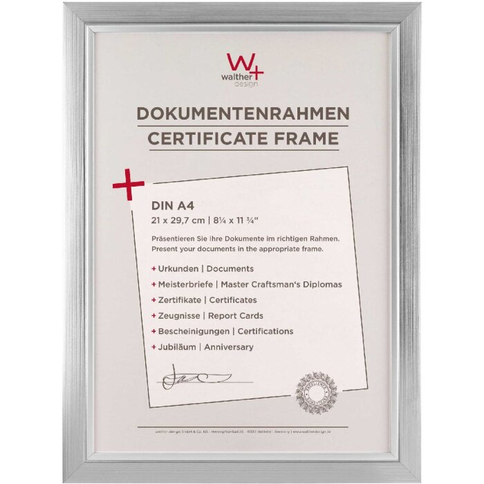 Walther Beyond marco de diseño 21x29,7 cm plata cristal transparente MDF panel trasero