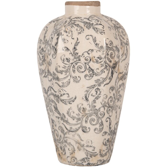 Clayre & Eef 6CE1934S Jarrón Cerámica Beige Gris 17x30 cm Estilo rústico