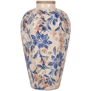 Clayre & Eef 6CE1935S Jarrón Estilo Campestre Beige Azul Ø17x30 cm Cerámica