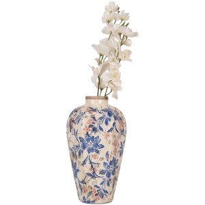 Clayre & Eef 6CE1935S Jarrón Estilo Campestre Beige Azul Ø17x30 cm Cerámica