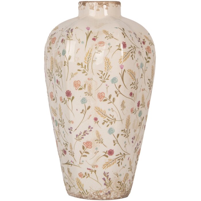 Clayre & Eef 6CE1937M Jarrón Cerámica Beige Rosa 21x34 cm Estilo rústico