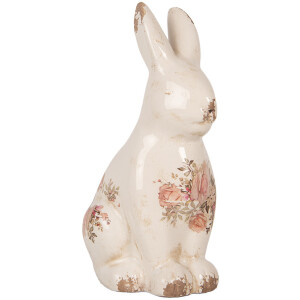 Clayre & Eef Figurita de Cerámica Decorativa Conejo Beige Rosa Estilo Campestre 16x12x28 cm