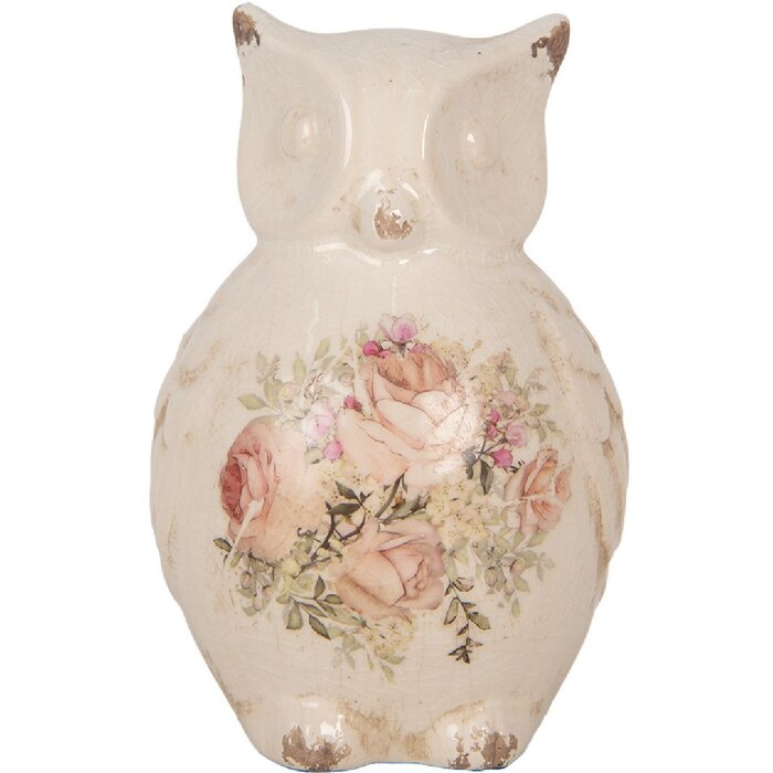 Clayre & Eef búho decorativo 11x10x17 cm cerámica estilo country beige rosa