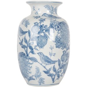 Clayre & Eef 6CE2100 Jarrón Blanco Azul Ø 14x23 cm Cerámica con dibujo