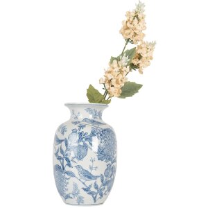 Clayre & Eef 6CE2100 Jarrón Blanco Azul Ø 14x23 cm Cerámica con dibujo