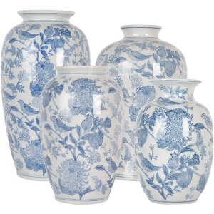 Clayre & Eef 6CE2100 Jarrón Blanco Azul Ø 14x23 cm Cerámica con dibujo