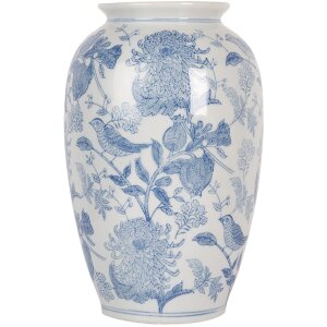 Clayre & Eef 6CE2102 Jarrón Cerámica Blanco-Azul Ø 17x27 cm Estilo Botánico