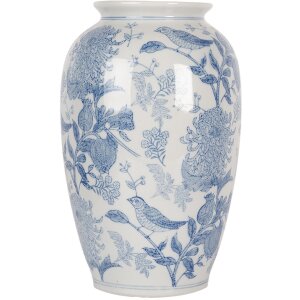 Clayre & Eef 6CE2102 Jarrón Cerámica Blanco-Azul Ø 17x27 cm Estilo Botánico