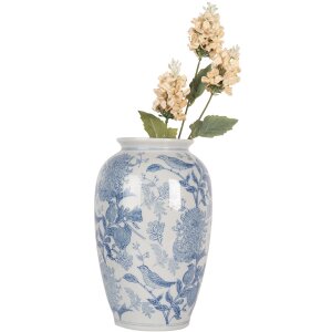 Clayre & Eef 6CE2102 Jarrón Cerámica Blanco-Azul Ø 17x27 cm Estilo Botánico