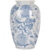 Clayre & Eef 6CE2102 Jarrón Cerámica Blanco-Azul Ø 17x27 cm Estilo Botánico