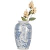 Clayre & Eef 6CE2102 Jarrón Cerámica Blanco-Azul Ø 17x27 cm Estilo Botánico