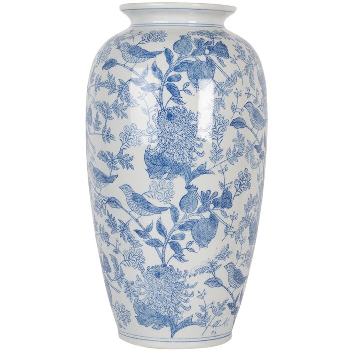 Clayre & Eef 6CE2103 Jarrón Cerámica Blanco-Azul Ø 19x37 cm
