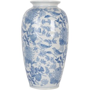 Clayre & Eef 6CE2103 Jarrón Cerámica Blanco-Azul Ø 19x37 cm