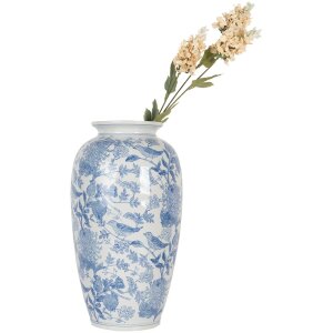 Clayre & Eef 6CE2103 Jarrón Cerámica Blanco-Azul Ø 19x37 cm