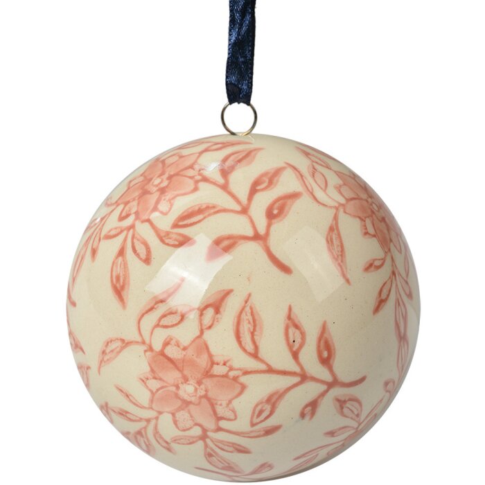Clayre & Eef 6CE2105M Bola Deco Cerámica Beige Rosa Ø 8 cm Estilo Vintage