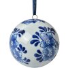 Clayre & Eef Decoración Bola Ø 8 cm Cerámica Blanca Azul con Colgador
