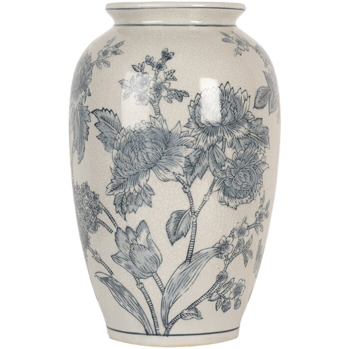 Clayre & Eef 6CE2074 Jarrón Blanco Azul Ø17 cm Altura 27 cm