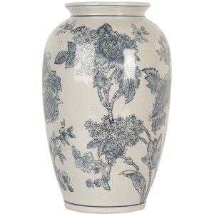 Clayre & Eef 6CE2074 Jarrón Blanco Azul Ø17 cm Altura 27 cm
