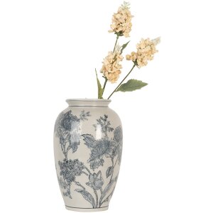 Clayre & Eef 6CE2074 Jarrón Blanco Azul Ø17 cm Altura 27 cm