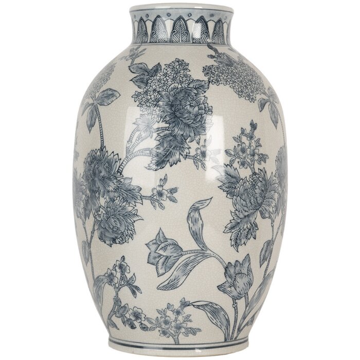 Clayre & Eef 6CE2075 Jarrón Cerámica Blanco Azul Ø22x36 cm Estilo Bohemio