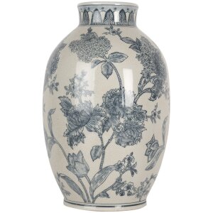 Clayre & Eef 6CE2075 Jarrón Cerámica Blanco Azul Ø22x36 cm Estilo Bohemio