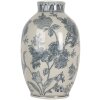 Clayre & Eef 6CE2075 Jarrón Cerámica Blanco Azul Ø22x36 cm Estilo Bohemio