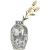Clayre & Eef 6CE2075 Jarrón Cerámica Blanco Azul Ø22x36 cm Estilo Bohemio