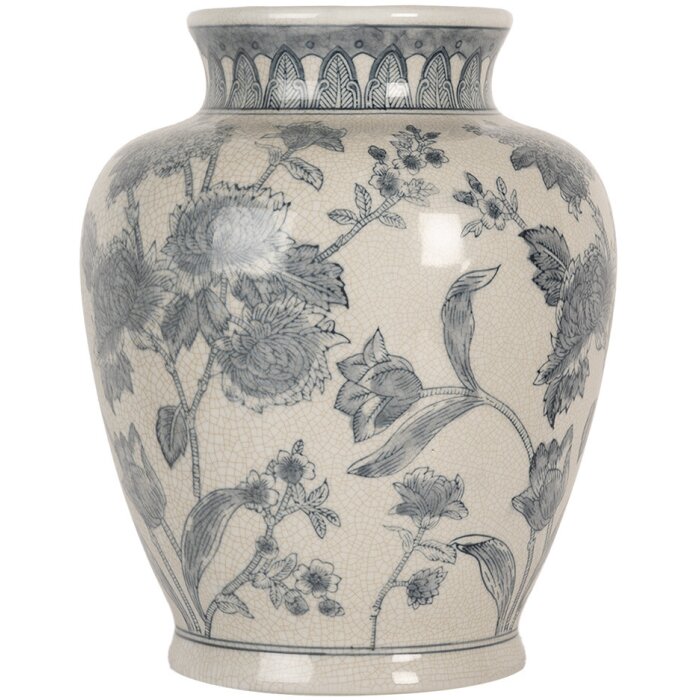Clayre & Eef 6CE2076 Jarrón blanco-azul Ø 23x29 cm cerámica con motivos florales